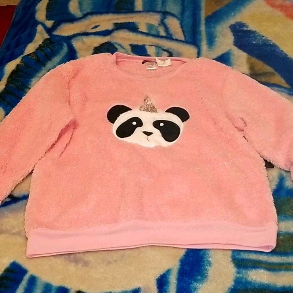 Pink fuzzy pandacorn long sleeve top